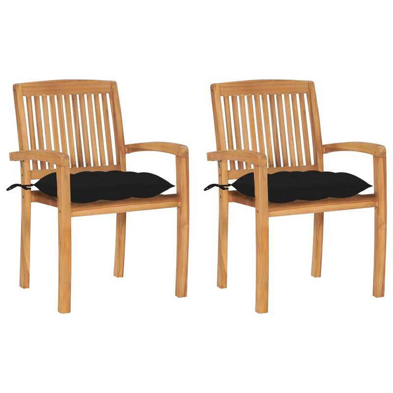 

vidaXL Garden Chairs 2 pcs with Black Cushions Solid Teak Wood