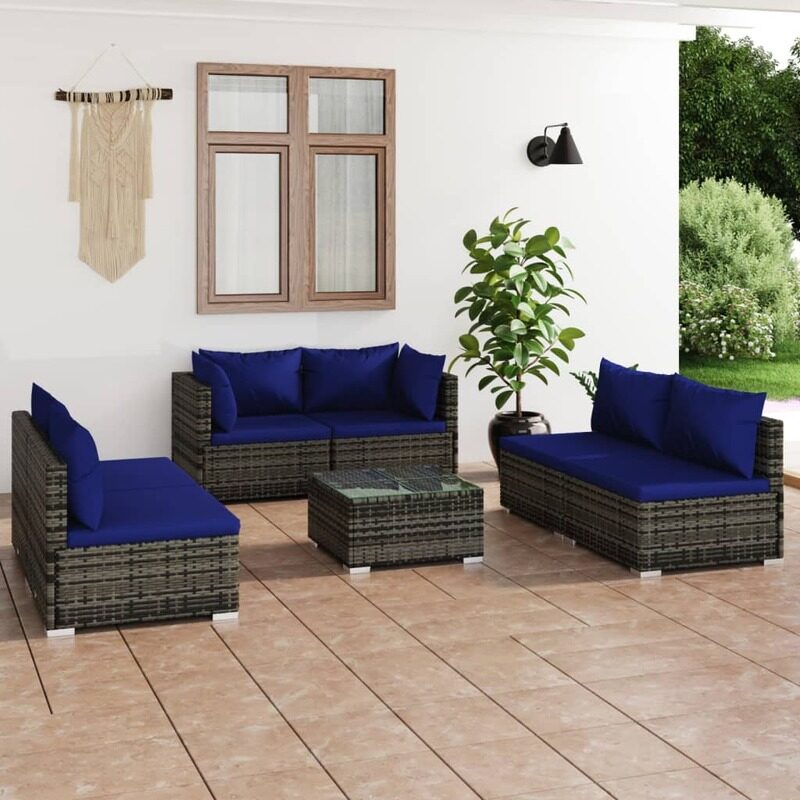 

vidaXL 7 Piece Garden Lounge Set with Cushions Poly Rattan Grey