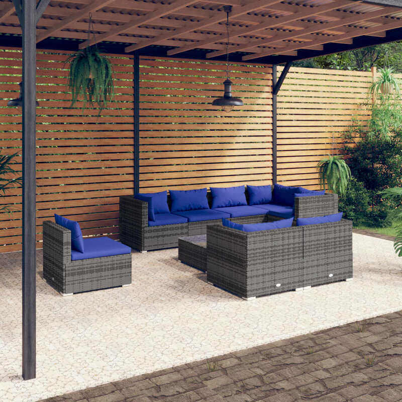 

vidaXL 9 Piece Garden Lounge Set with Cushions Poly Rattan Grey