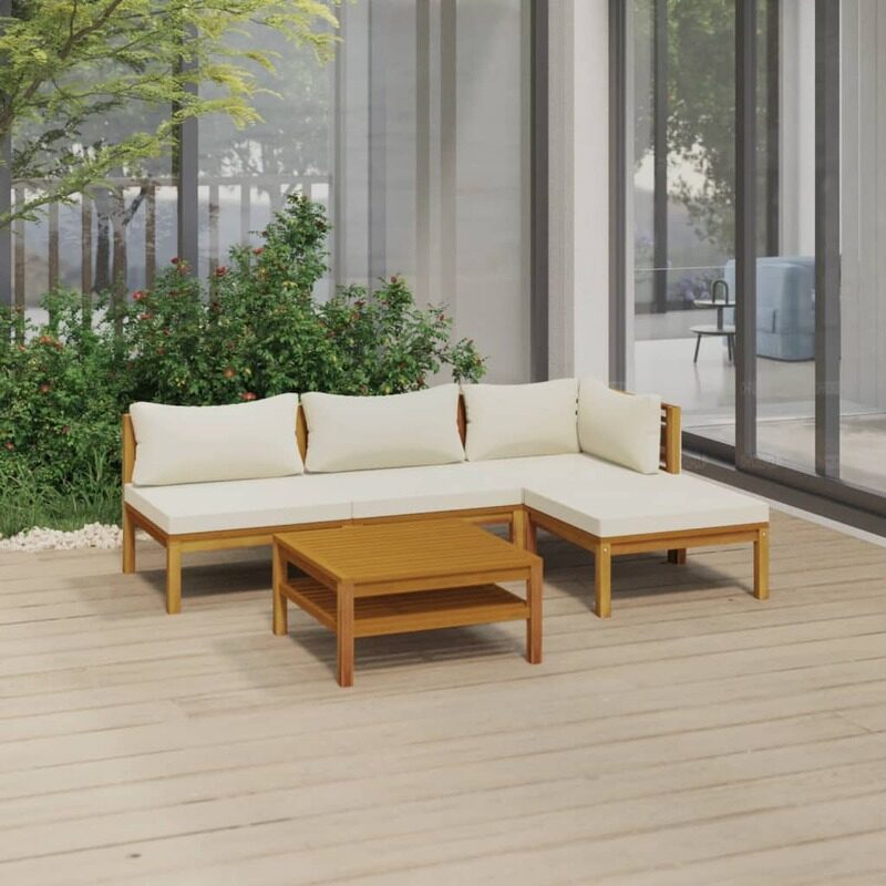 

vidaXL 5 Piece Garden Lounge Set with Cream Cushion Solid Acacia Wood