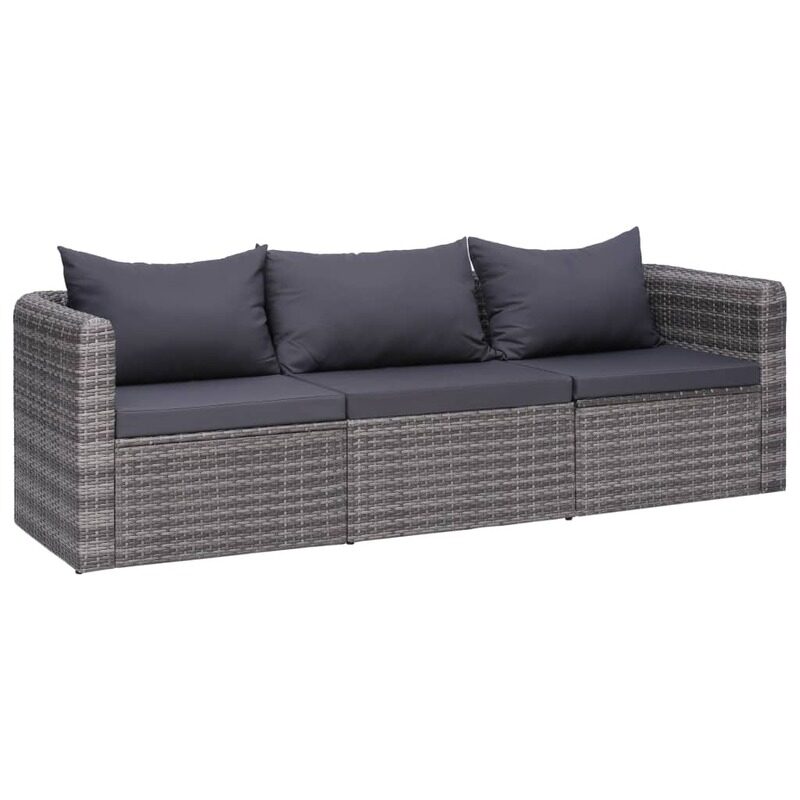 

vidaXL 3 Piece Garden Sofa Set with Cushions Grey Poly Rattan