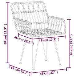vidaXL Garden Chairs 2 pcs with Armrest Black 56x64x80 cm PE Rattan