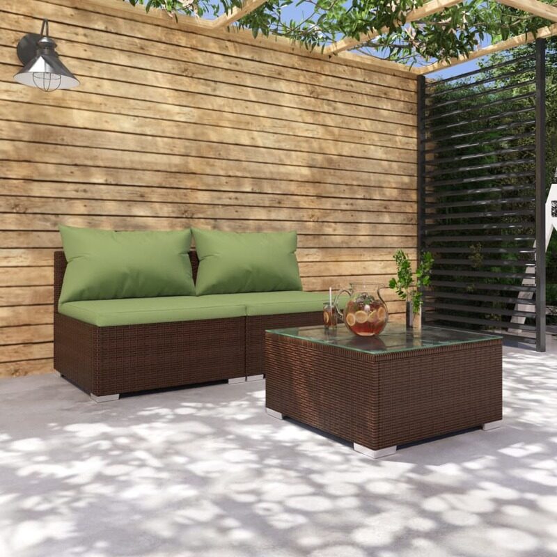 

vidaXL 3 Piece Garden Lounge Set with Cushions Poly Rattan Brown