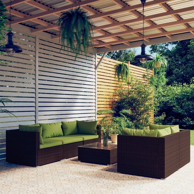 

vidaXL 6 Piece Garden Lounge Set with Cushions Poly Rattan Brown