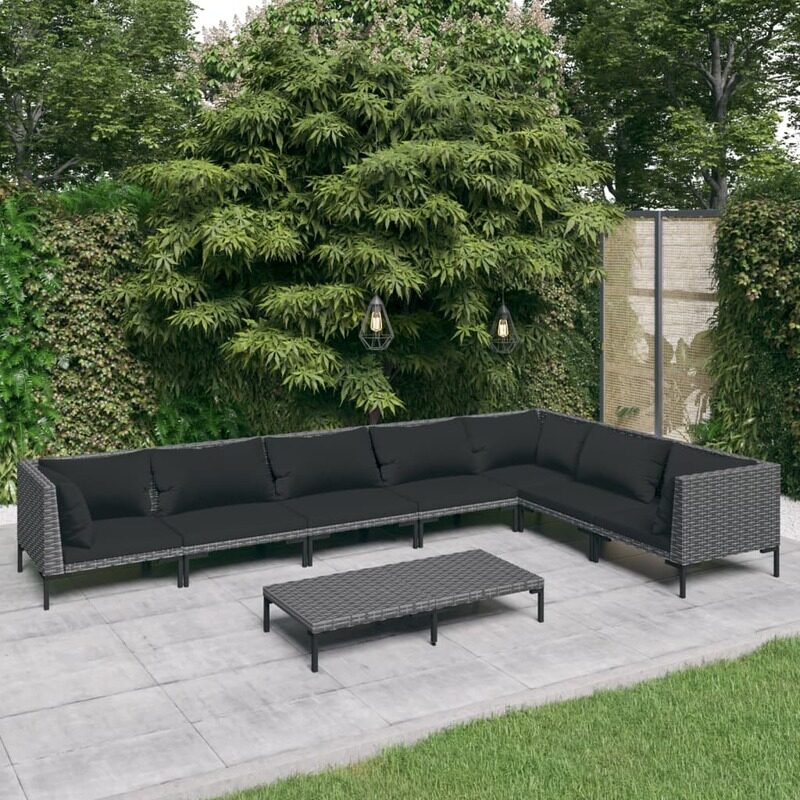 

vidaXL 8 Piece Garden Lounge Set with Cushions Poly Rattan Dark Grey