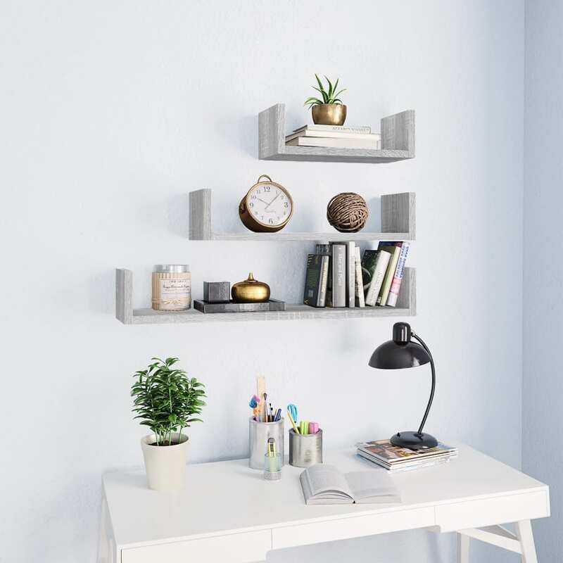 

vidaXL Wall Display Shelves 3 pcs Grey Sonoma Engineered Wood