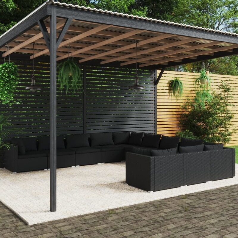 

vidaXL 11 Piece Garden Lounge Set with Cushions Poly Rattan Black