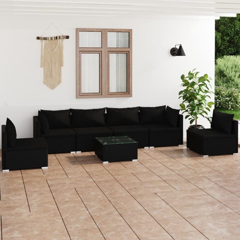 

vidaXL 7 Piece Garden Lounge Set with Cushions Poly Rattan Black