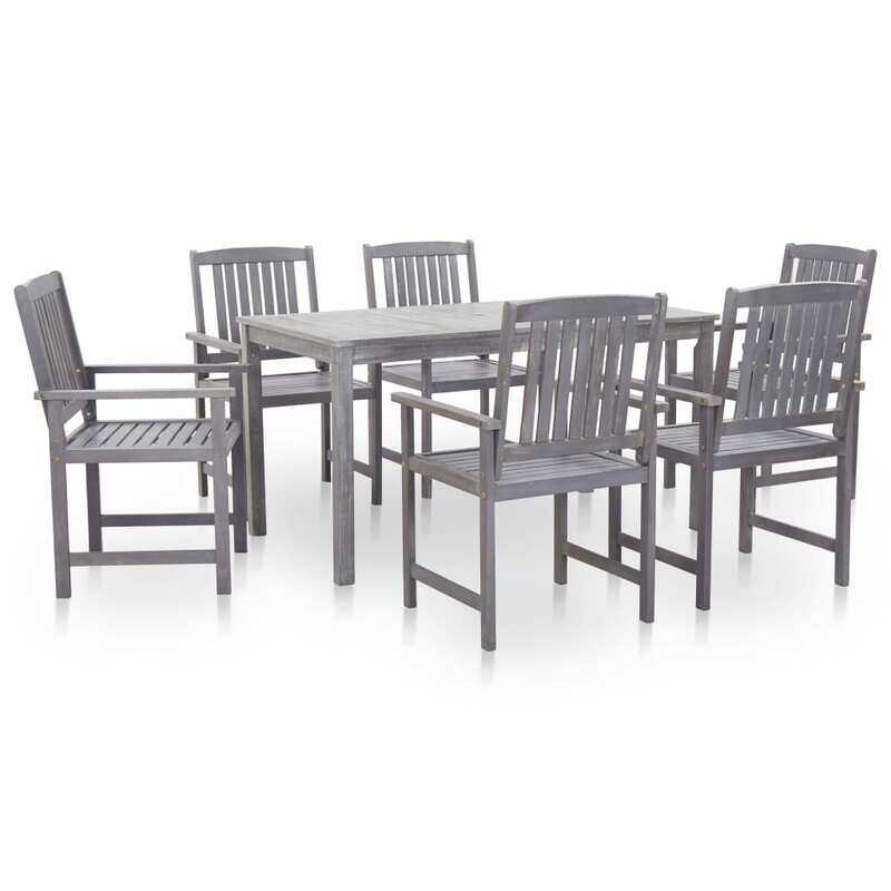 

vidaXL 7 Piece Outdoor Dining Set Grey Wash Solid Acacia Wood