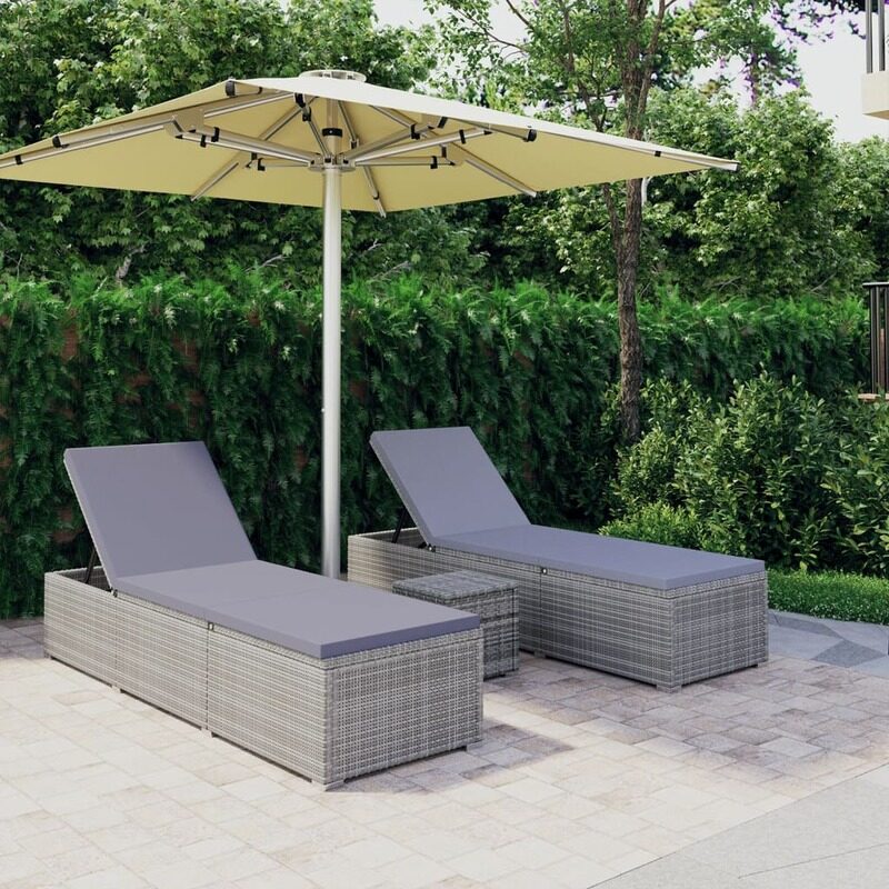 

vidaXL 3 Piece Garden Sun Loungers with Tea Table Poly Rattan Grey