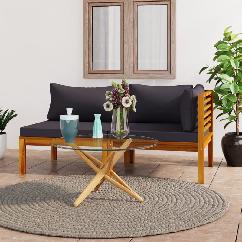 

vidaXL 2 Piece Sofa Set with Dark Grey Cushions Solid Acacia Wood