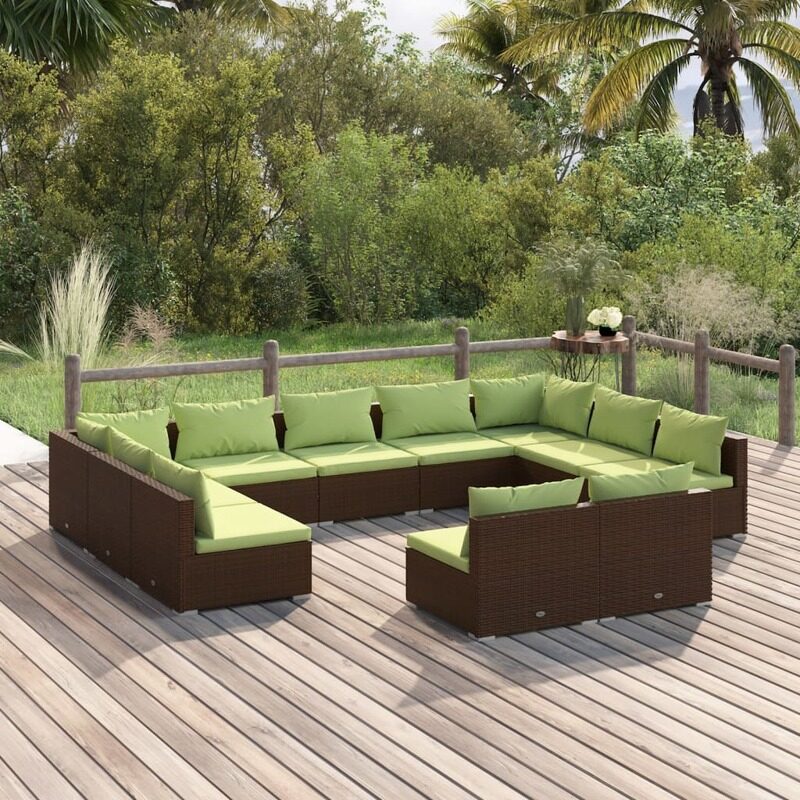 

vidaXL 11 Piece Garden Lounge Set with Cushions Brown Poly Rattan