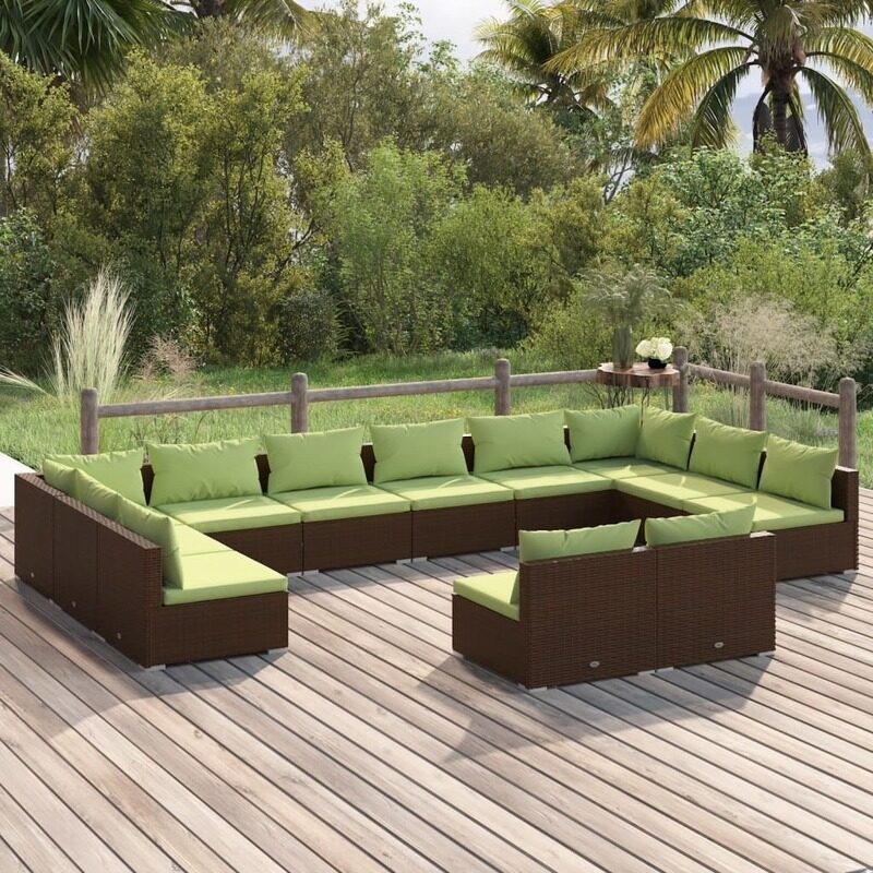 

vidaXL 12 Piece Garden Lounge Set with Cushions Brown Poly Rattan