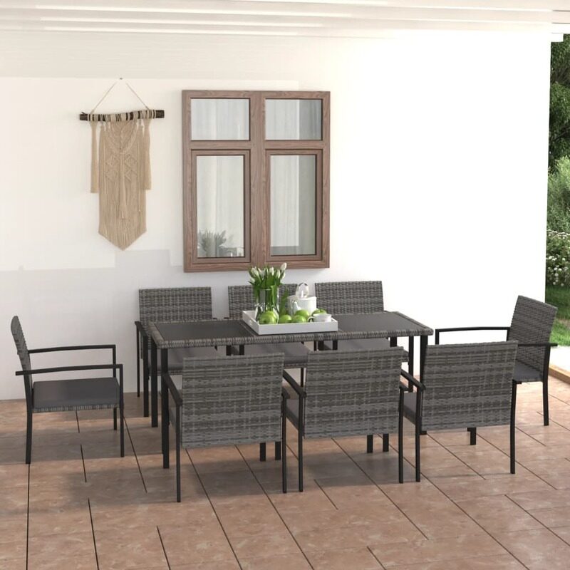 

vidaXL 9 Piece Garden Dining Set Poly Rattan Grey
