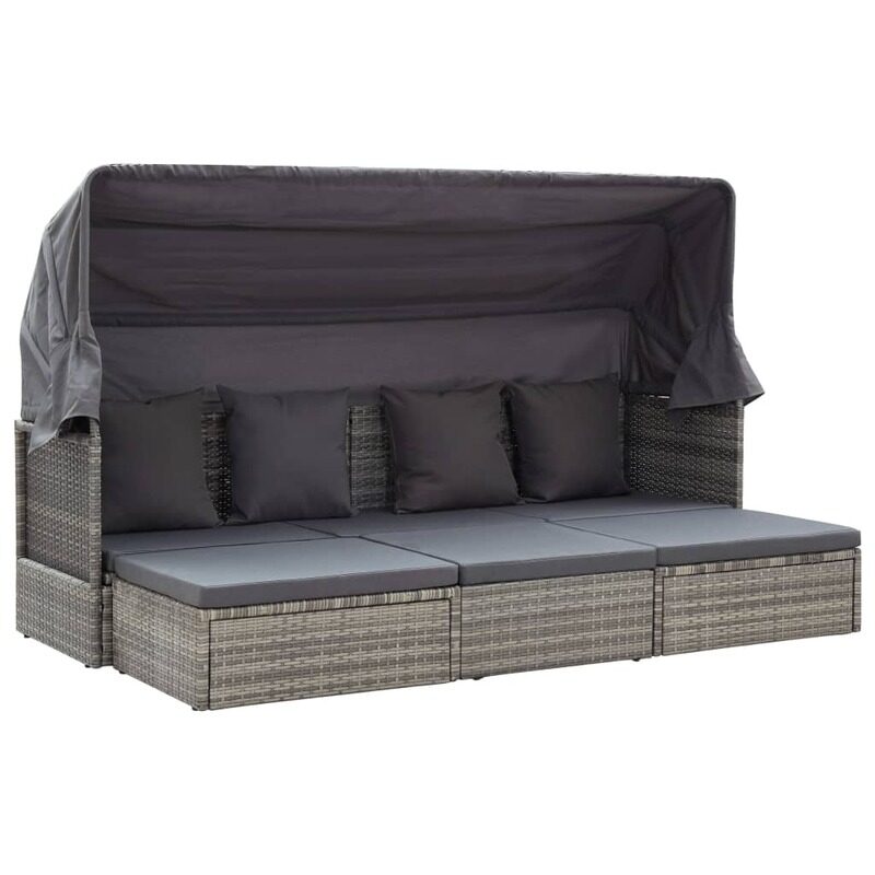 

vidaXL Garden Lounge Bed with Roof Mixed Grey Poly Rattan