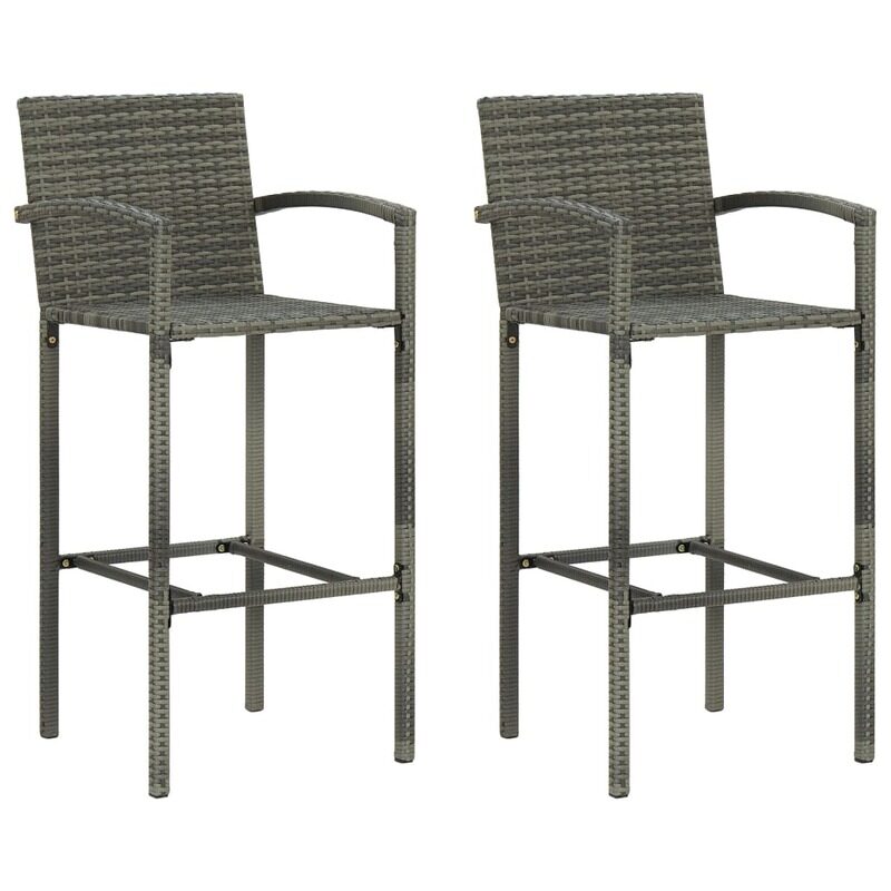 

vidaXL Bar Stools 2 pcs Grey Poly Rattan