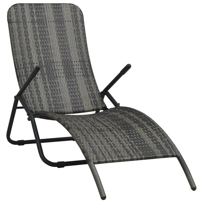 

vidaXL Folding Sun Lounger Poly Rattan Grey