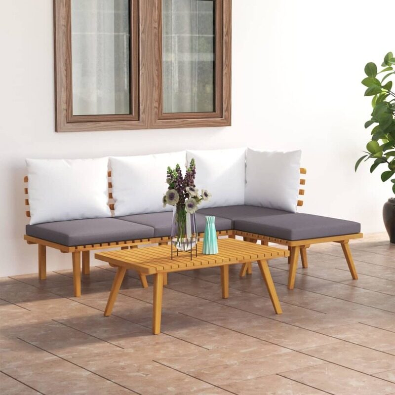 

vidaXL 5 Piece Garden Lounge Set with Cushions Solid Acacia Wood