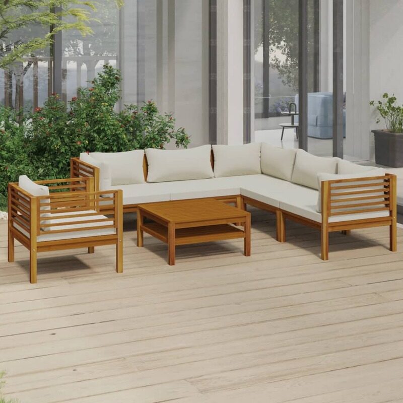 

vidaXL 7 Piece Garden Lounge Set with Cream Cushion Solid Acacia Wood