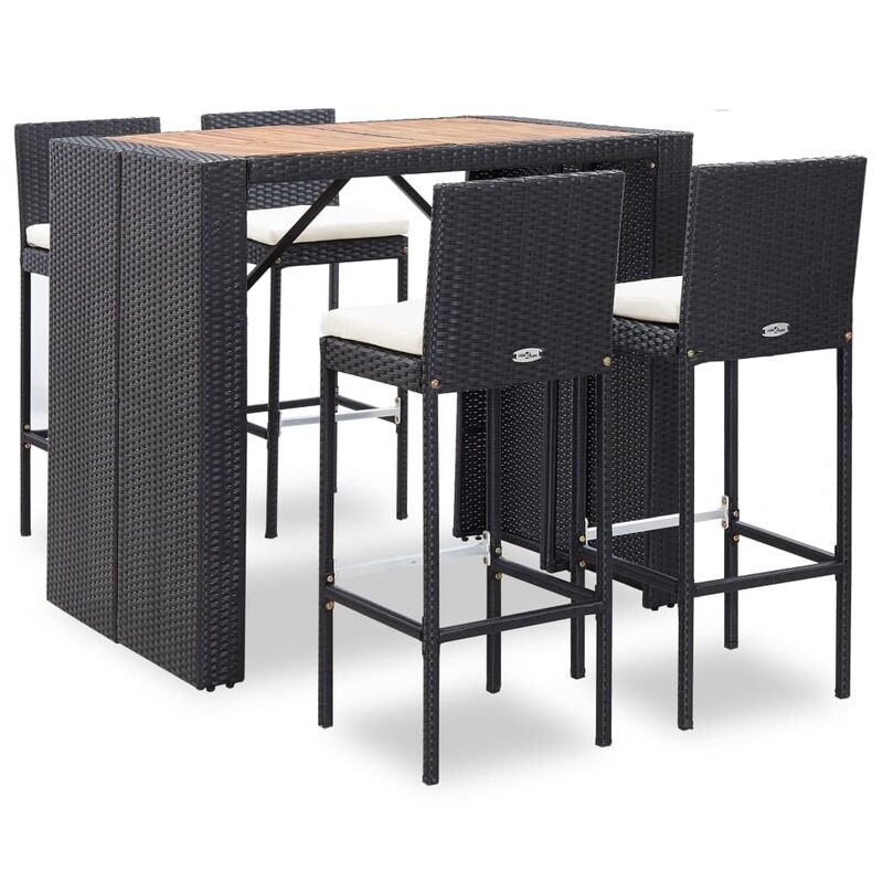 

vidaXL 5 Piece Outdoor Bar Set Poly Rattan and Wood Acacia Black