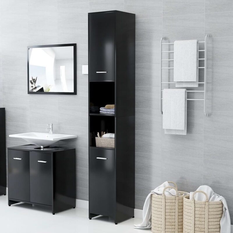 

vidaXL Bathroom Cabinet Black 30x30x183.5 cm Engineered Wood