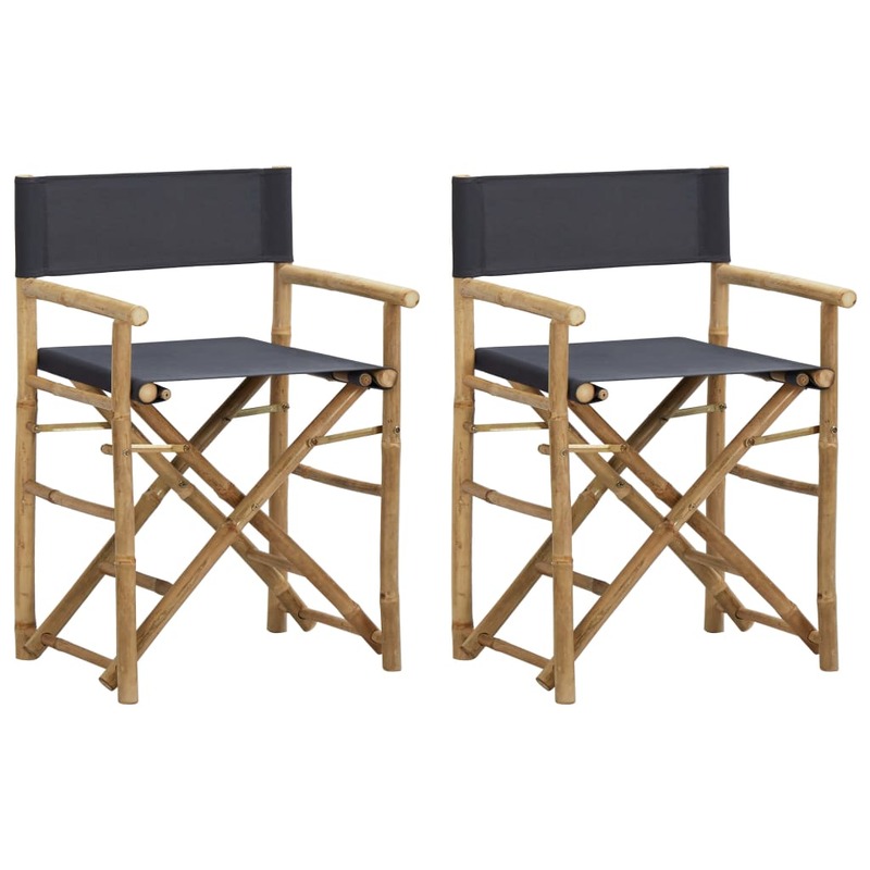 vidaXL Folding Director's Chairs 2 pcs Dark Grey Bamboo and Fabric