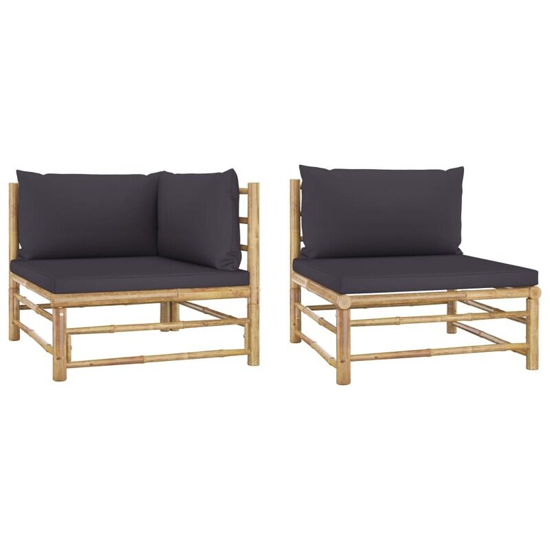 

vidaXL 2 Piece Garden Lounge Set with Dark Grey Cushions Bamboo