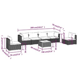 vidaXL 7 Piece Garden Lounge Set with Cushions Poly Rattan Grey