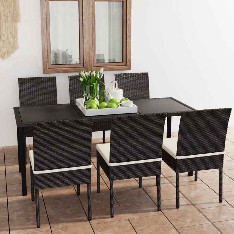 

vidaXL 7 Piece Garden Dining Set Poly Rattan Black