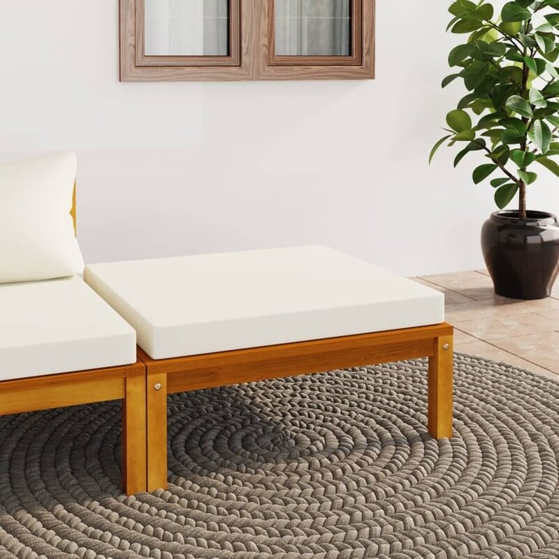 

vidaXL Footrest with Cream White Cushion Solid Acacia Wood