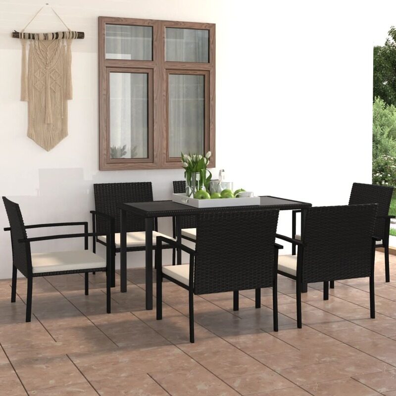 

vidaXL 7 Piece Garden Dining Set Poly Rattan Black