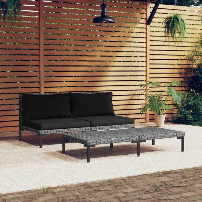 

vidaXL 3 Piece Garden Lounge Set Dark Grey Half Round Poly Rattan