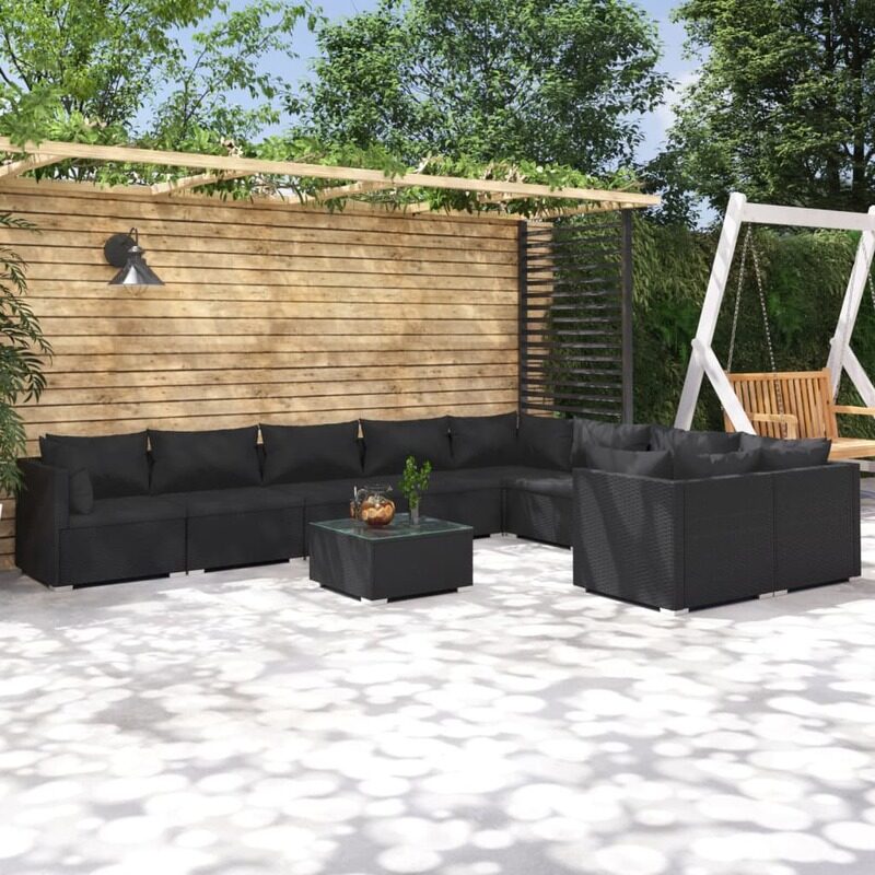 

vidaXL 10 Piece Garden Lounge Set with Cushions Poly Rattan Black