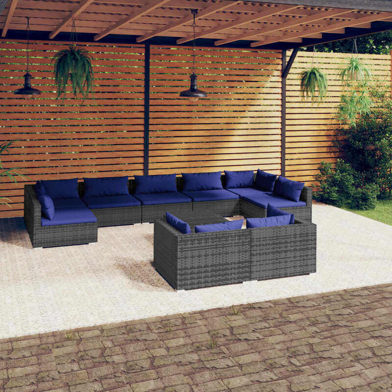 vidaXL 10 Piece Garden Lounge Set with Cushions Grey Poly Rattan