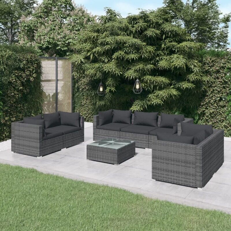 

vidaXL 8 Piece Garden Lounge Set with Cushions Poly Rattan Grey