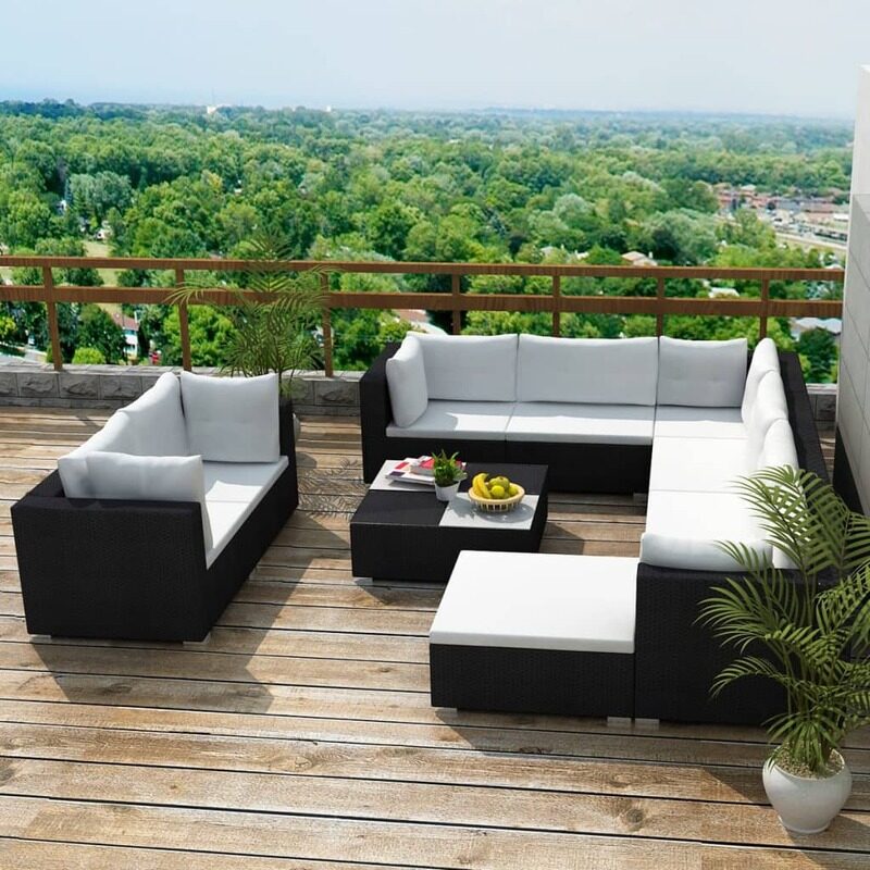 

vidaXL 10 Piece Garden Lounge Set with Cushions Poly Rattan Black