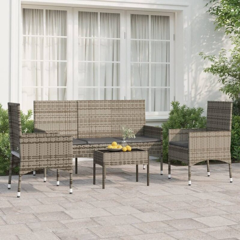 

vidaXL 4 Piece Garden Lounge Set with Cushions Grey Poly Rattan