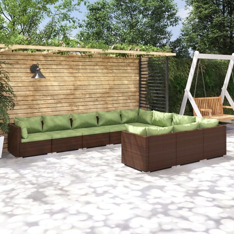 

vidaXL 10 Piece Garden Lounge Set with Cushions Poly Rattan Brown