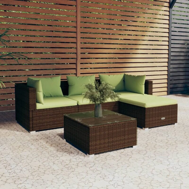 

vidaXL 5 Piece Garden Lounge Set with Cushions Poly Rattan Brown
