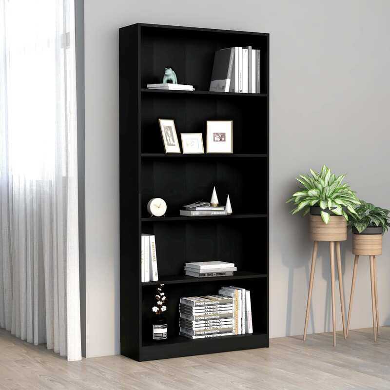 

vidaXL 5-Tier Book Cabinet Black 80x24x175 cm Engineered Wood