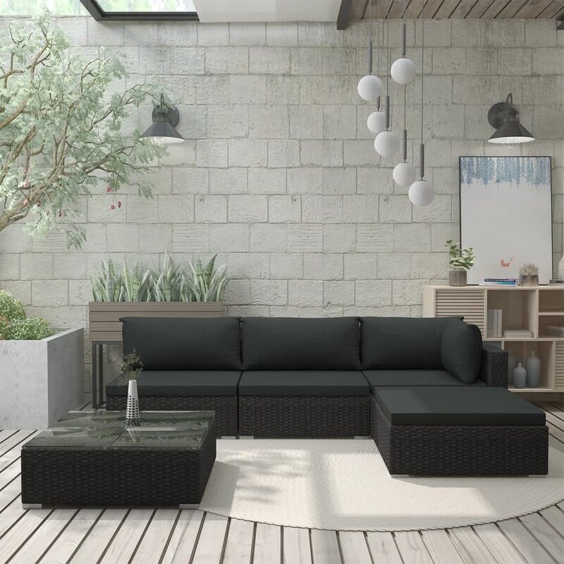

vidaXL 5 Piece Garden Lounge Set with Cushions Poly Rattan Black