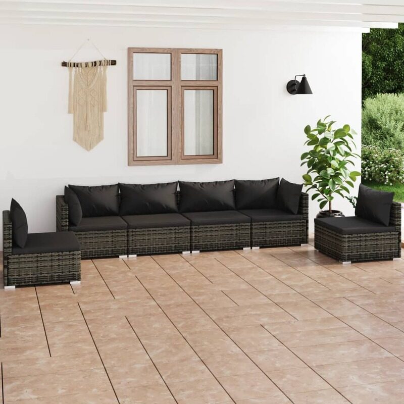 

vidaXL 6 Piece Garden Lounge Set with Cushions Poly Rattan Grey
