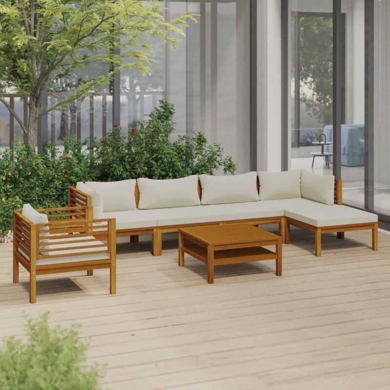 

vidaXL 7 Piece Garden Lounge Set with Cream Cushion Solid Acacia Wood