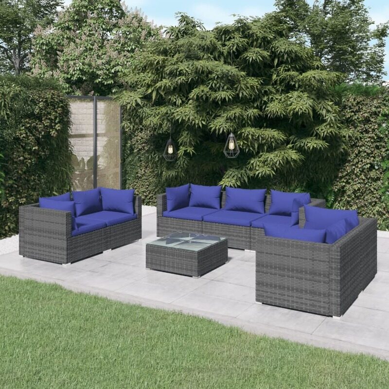 

vidaXL 8 Piece Garden Lounge Set with Cushions Poly Rattan Grey