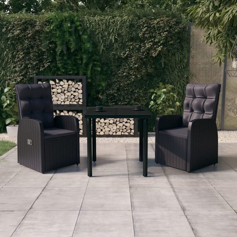 

vidaXL 3 Piece Garden Dining Set with Cushions Black