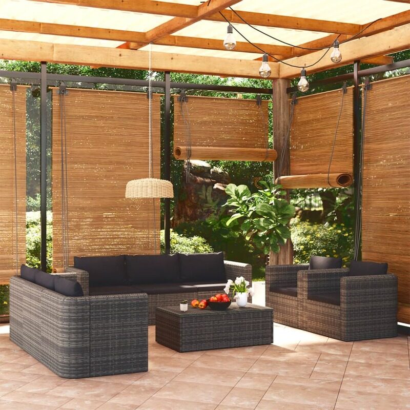 

vidaXL 9 Piece Garden Lounge Set with Cushions Poly Rattan Grey
