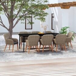 vidaXL 9 Piece Garden Dining Set with Cushions Brown