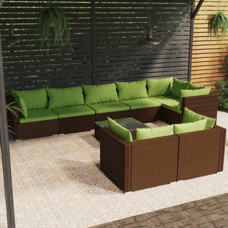 

vidaXL 9 Piece Garden Lounge Set with Cushions Brown Poly Rattan