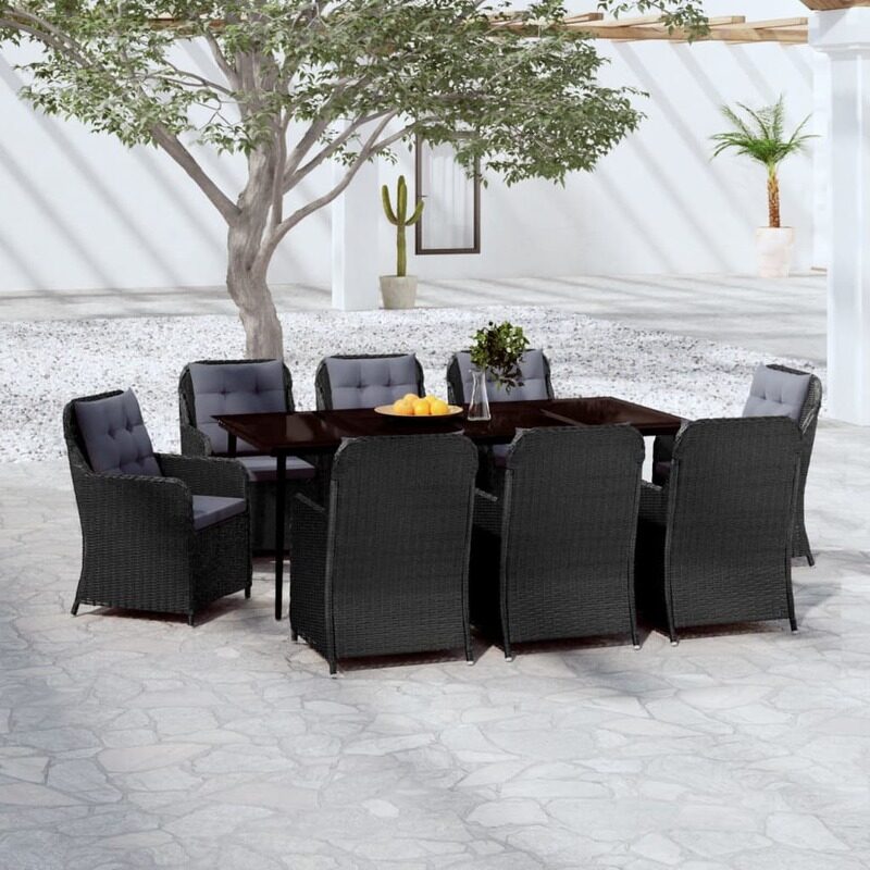 

vidaXL 9 Piece Garden Dining Set Black