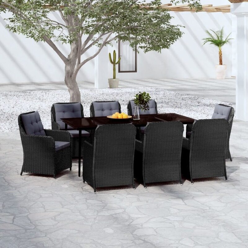 vidaXL 9 Piece Garden Dining Set Black